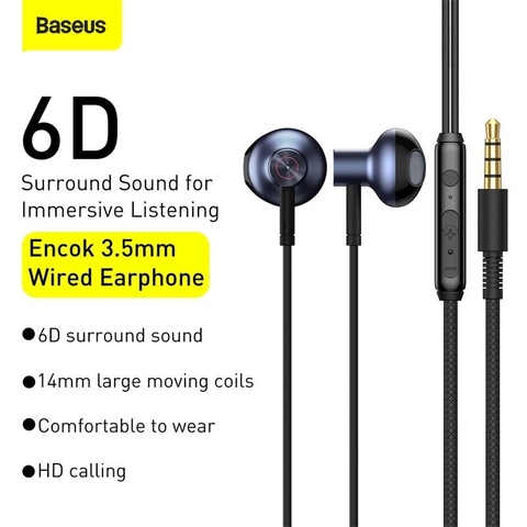 Tai nghe AUX 3.5mm Baseus Encok H19 Wired Earphone (6D surround, Deep Bass, with ECM Microphone for HD Calling)