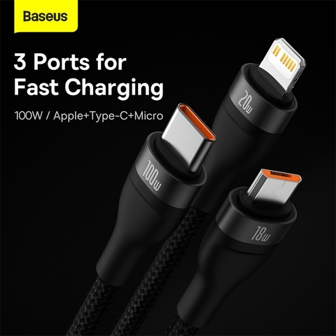 Cáp Sạc Nhanh Đa Năng 2 to 3 Baseus Flash Series Ⅱ 100W ( USB + Type C to Type C + Lightning + Micro USB, 1.2m Fast Charge Cable)