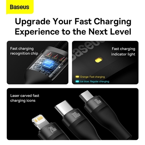 Cáp Sạc Nhanh Đa Năng 2 to 3 Baseus Flash Series Ⅱ 100W ( USB + Type C to Type C + Lightning + Micro USB, 1.2m Fast Charge Cable)