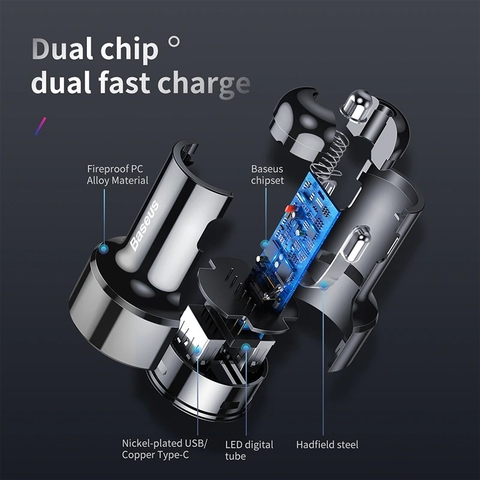 Tẩu sạc đa năng công suất cao Baseus Digital Display Dual SCP Quick Charger 45W