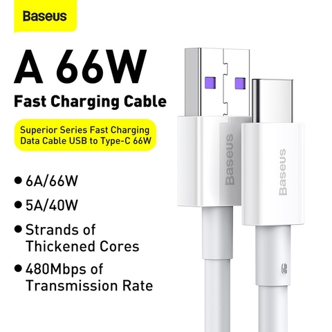 Cáp sạc nhanh Baseus Superior Series Type C 66W (6A/66W, 480Mbps, USB to Type-C, ABS+TPE, Fast Charging Data Cable )