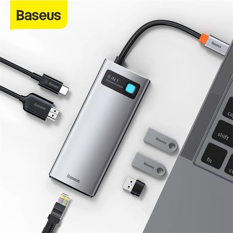 Hub chuyển đa năng Baseus Metal Gleam Series Multifunctional Docking Station ( Type-C to HDMI/ USB3.0/ LAN / SD Card Reader/ Type C PD 100W, Multifunctional HUB)