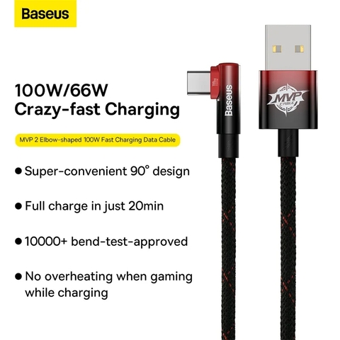 Cáp Sạc Nhanh 90 Độ Baseus MVP 2 Elbow-shaped Fast Charging Data Cable USB to Type-C 100W