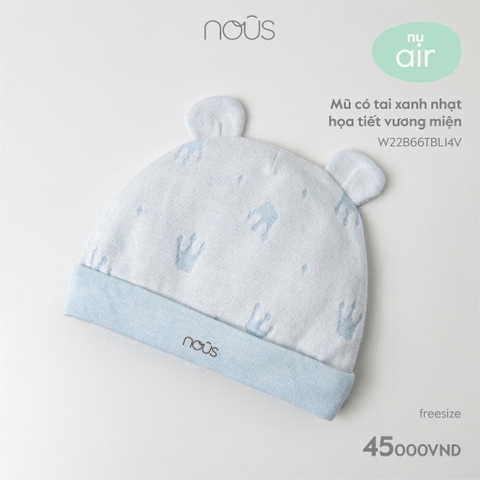 Mũ Nous có tai xanh nhạt họa tiết vương miệng