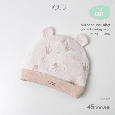 Mũ Nous có tai nâu nhạt họa tiết vương miệng