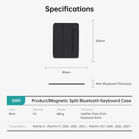 Bao da kèm bàn phím có Trackpad cho iPad ESR