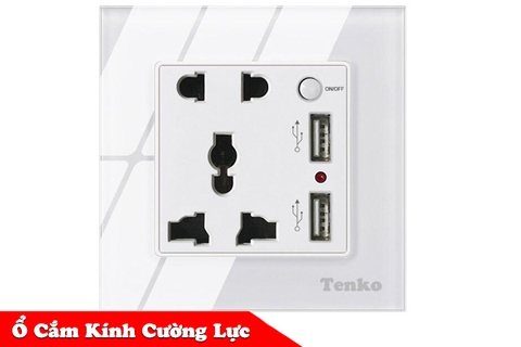 Ổ Cắm Điện USB Âm Tường Mặt Kính Cường Lực TK-F71-D-45 Có Nút Nguồn Mode White