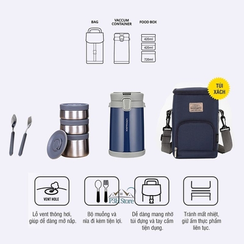 Bộ hộp cơm giữ nhiệt Lock&Lock Easy Carry 2.0L kèm túi đeo, muỗng nĩa LHC8039