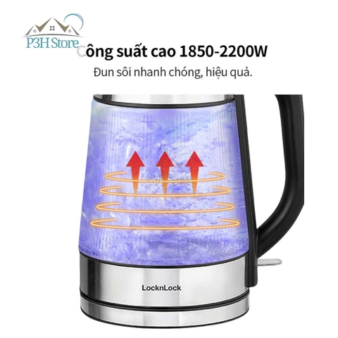Ấm đun siêu tốc Lock&Lock 1.8L thân bình thủy tinh công suất 1850W - 2200W EJK256BLK P3H