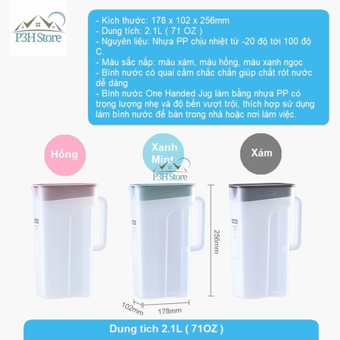 Bình đựng nước LocknLock One Handed Jug dung tích 2.1L HAP818 có tay cầm chắc chắn dung tích lớn