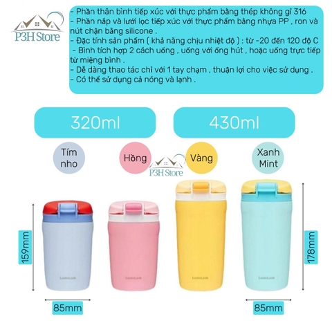 Bình giữ nhiệt LocknLock Dual One Touch Tumbler 320ML LHC3276 , 430ML LHC3282 P3H Store