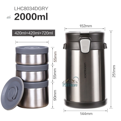 Bộ cơm hộp giữ nhiệt Lock&Lock loại lớn đa năng kèm theo túi giữ nhiệt LHC8034