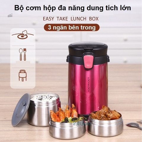 Bộ cơm hộp giữ nhiệt Lock&Lock loại lớn đa năng kèm theo túi giữ nhiệt LHC8034
