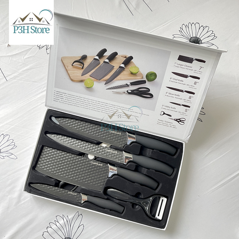 Bộ dao 6 món chống dính LocknLock bằng thép không gỉ 4 dao 1 bào 1 kéo CKK103S6