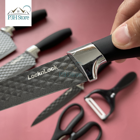 Bộ dao 6 món chống dính LocknLock bằng thép không gỉ 4 dao 1 bào 1 kéo CKK103S6