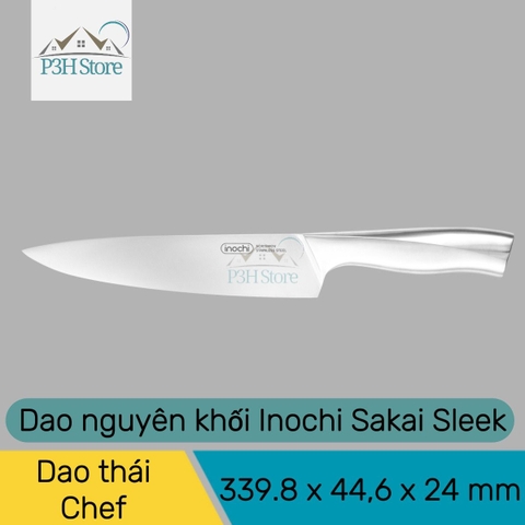 Dao thái Dao Santoku Dao gọt cán liền nguyên khối Inochi Sakai SLEEK chất liệu thép cứng cáp sắc bén P3H