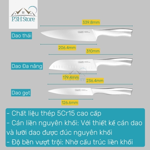 Dao thái Dao Santoku Dao gọt cán liền nguyên khối Inochi Sakai SLEEK chất liệu thép cứng cáp sắc bén P3H