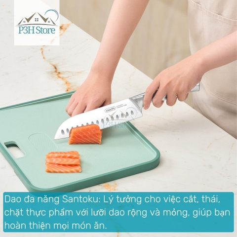Dao thái Dao Santoku Dao gọt cán liền nguyên khối Inochi Sakai SLEEK chất liệu thép cứng cáp sắc bén P3H