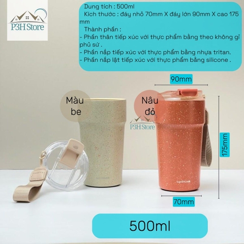 Ly giữ nhiệt phủ sứ LocknLock 500ml Metro Cafe Tumbler LHC4357 P3H Store