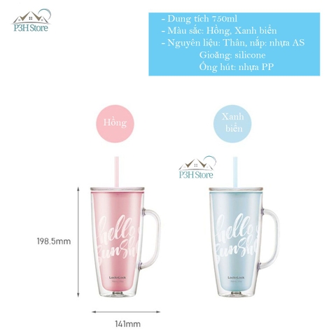 Ly nhựa 2 lớp có tay cầm Lock&Lock dung tích 750ml HAP503