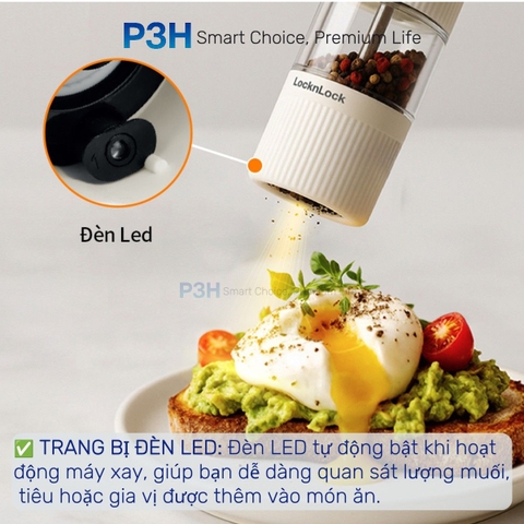 Máy xay muối và tiêu 1 chạm LocknLock One Touch Salt & Pepper Prinder, dung tích 70ml, màu trắng/đen CKO118