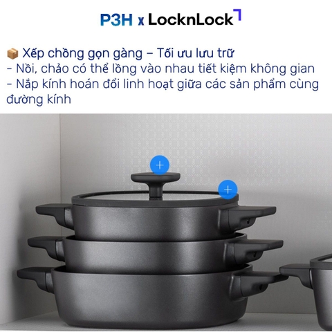 Nồi Chảo chống dính LocknLock Square-IH Thiết Kế Vuông Độc Đáo, Dùng được bếp từ, Nắp kính silicone tiện lợi P3H