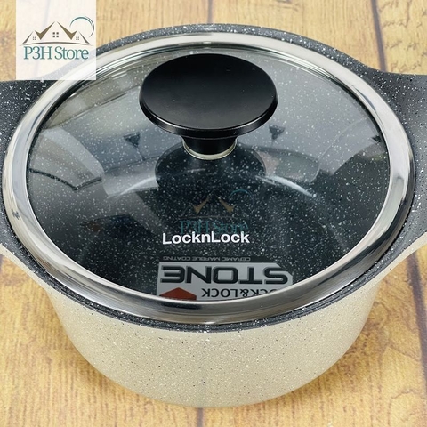 Nồi vân đá Lock&Lock 24cm thân cao dòng Stone chống dính cao cấp nồi luôc gà LCA6244D-IH