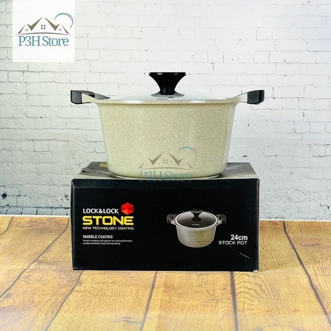 Nồi vân đá Lock&Lock 24cm thân cao dòng Stone chống dính cao cấp nồi luôc gà LCA6244D-IH