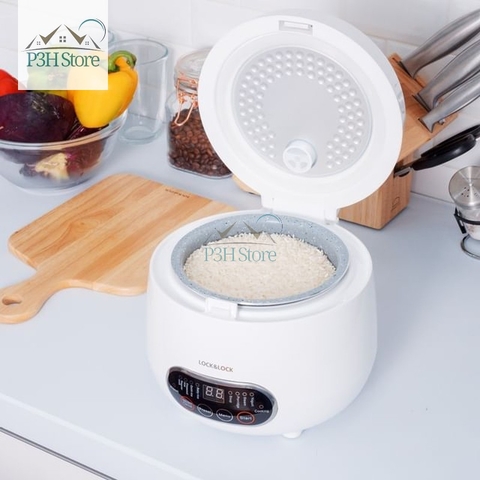 Nồi cơm điện mini đa năng Lock&Lock dung tích 0.8L với nhiều chế độ nấu được cài sẵn EJR326WHT