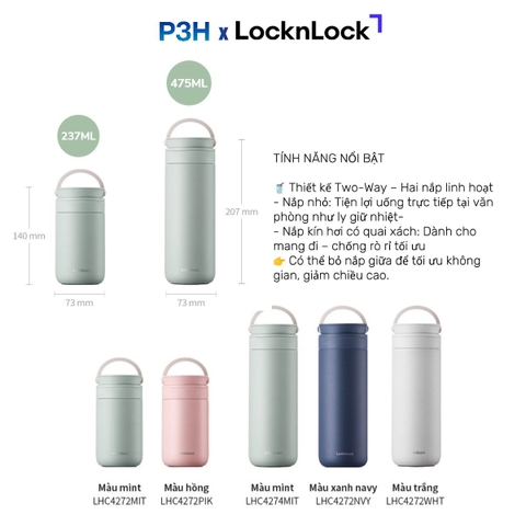 Bình giữ nhiệt LocknLock Metro Two Way Tumbler 237ml/475ml Hộp ủ cháo nhỏ có quai xáchLHC4272 LHC4274 P3H