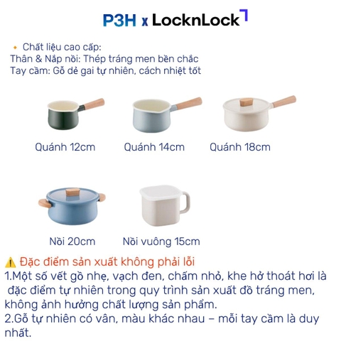 Nồi Tráng Men Lock&Lock Suit Mellow – Thiết Kế Tối Giản, nhỏ gọn nhiều kích cỡ dùng được bếp từ P3H