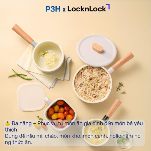 Nồi Tráng Men Lock&Lock Suit Mellow – Thiết Kế Tối Giản, nhỏ gọn nhiều kích cỡ dùng được bếp từ P3H