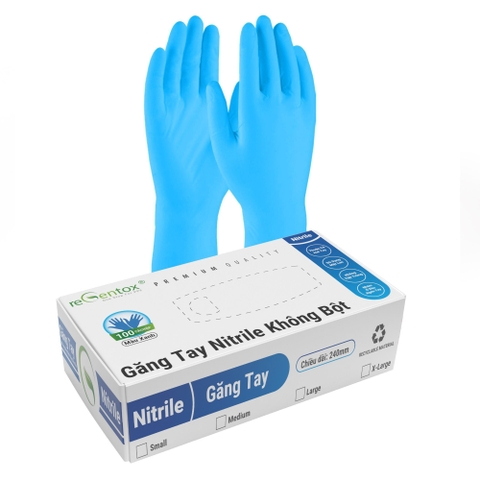 Găng Tay Y Tế Nitrile Regentox Không Bột 240mm Xanh Dương Size M (Hộp 100 cái)