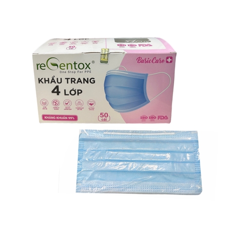 Khẩu trang Regentox 4 lớp BasicCare Xanh Dương (H/50 cái)