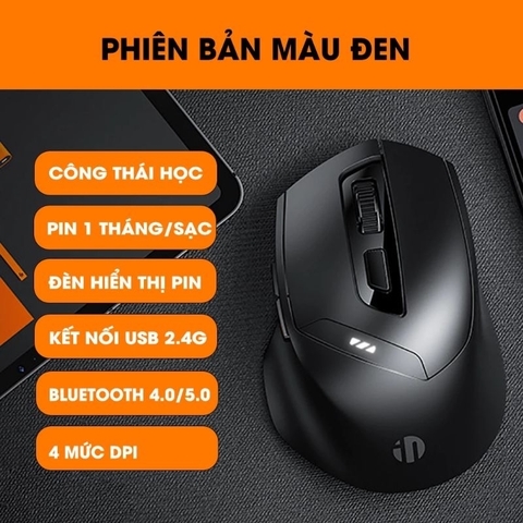 Chuột bluetooth 5.0 không dây TEKKIN INPHIC DR8 màu hồng cute dành cho nữ văn phòng game thủ tắt âm chống ồn silent