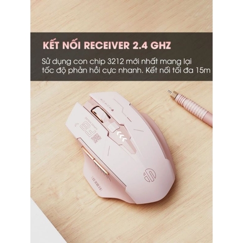 Chuột không dây pin sạc TEKKIN INPHIC F8 trà sữa cute gaming silent chống ồn ko dây bluetooth  wireless 2.4G máy tính
