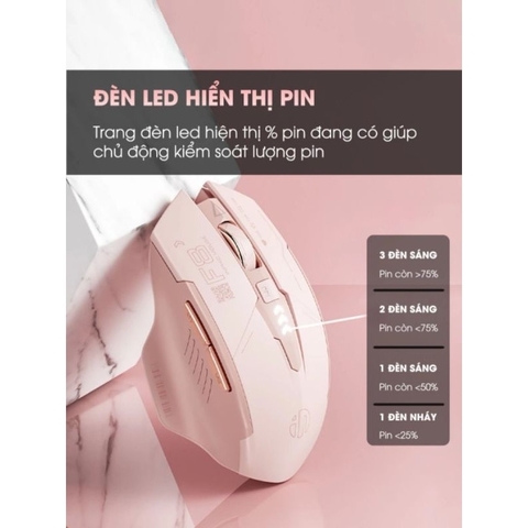 Chuột không dây pin sạc TEKKIN INPHIC F8 trà sữa cute gaming silent chống ồn ko dây bluetooth  wireless 2.4G máy tính