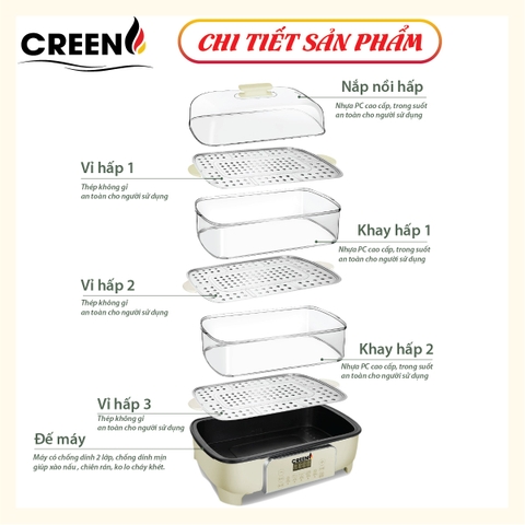 Nồi lẩu hấp đa năng CREEN CR-135 Plus