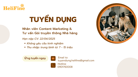 Nhân viên Content Marketing và Tư vấn Gói truyền thông Nhà hàng (Không yc kinh nghiệm)