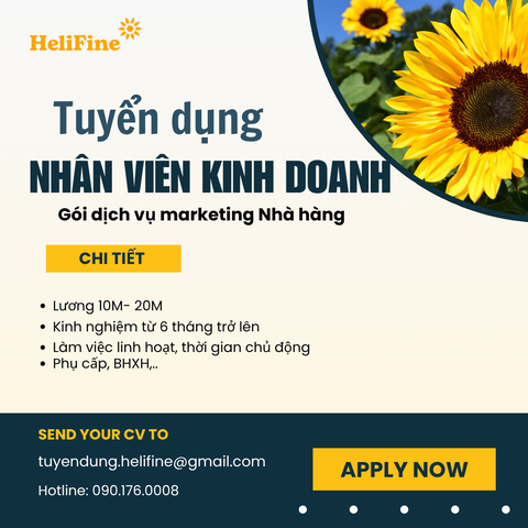 Nhân viên KINH DOANH Gói dịch vụ marketing Nhà hàng – 10-20tr/tháng