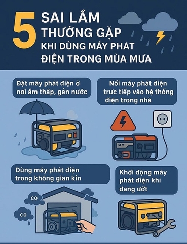 5 Sai lầm thường gặp khi dùng máy phát điện trong mùa mưa – cẩn thận kẻo “Tiền Mất Tật Mang”