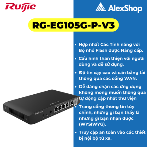 RUIJIE RG-EG105G-P V2 Bộ Định Tuyến Smart Gateway 5 cổng (4-POE)