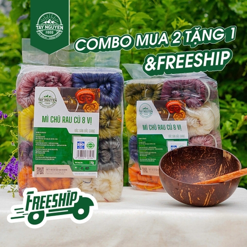 Combo 2 Mì chũ rau củ 8 vị kèm Bộ gáo dừa thìa gỗ