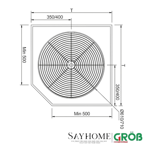 Mâm xoay GROB GR-360A/360B góc 360 độ inox mạ Crom, nan tròn - Hàng chính hãng GROB