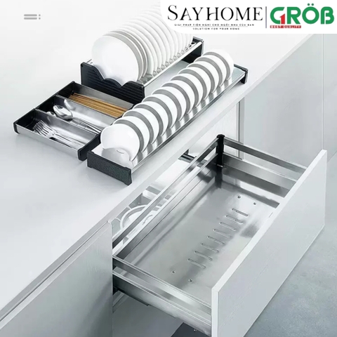 Kệ chén dĩa GROB GH-61/71/76/81/91 inox hộp gắn cánh - Hàng chính hãng GROB