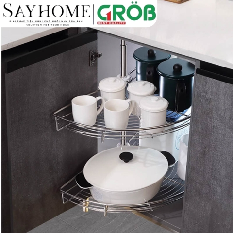 Mâm xoay GROB GR304-180A/180B góc 180 inox SUS304, nan tròn - Hàng chính hãng GROB