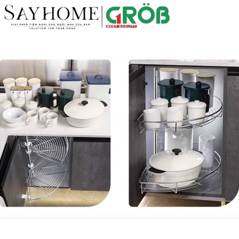 Mâm xoay GROB GR304-180A/180B góc 180 inox SUS304, nan tròn - Hàng chính hãng GROB