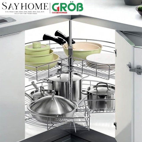 Mâm xoay GROB GR- 270A, GR- 270B góc 270 inox mạ Crom, nan tròn - Hàng chính hãng GROB
