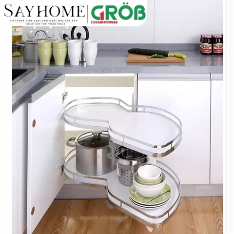 Mâm xoay góc GROB GX304-90L/90R hình lá inox 304, đáy Melamin - Hàng chính hãng GROB