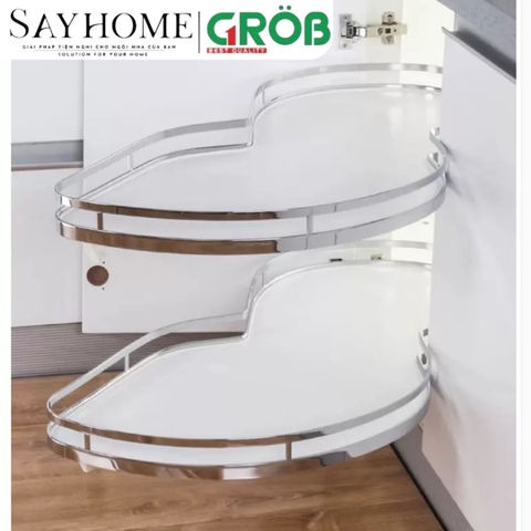 Mâm xoay góc GROB GX304-90L/90R hình lá inox 304, đáy Melamin - Hàng chính hãng GROB